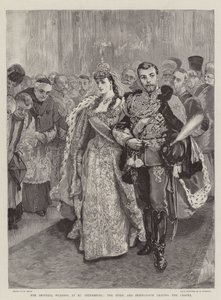 La boda imperial en San Petersburgo, la novia y el novio saliendo de la capilla de William Small